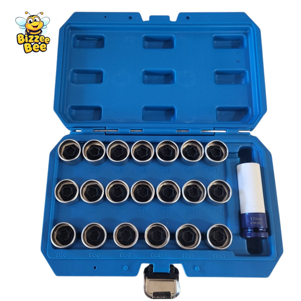 21Pc Master Lock Wheel Nut Stud Key Set BMW Removal Lug Nuts Locking Socket LN